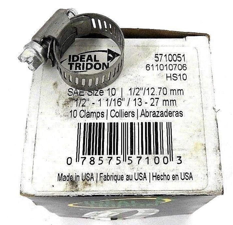 BOX OF 10 NEW IDEAL TRIDON 5710051 CLAMPS 611010706, SAE SIZE 10, 1/2" - 1 1/16"