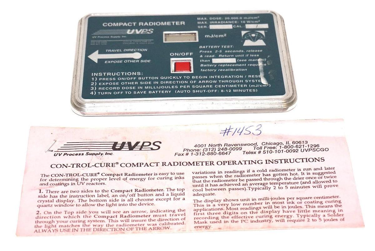 Used UVPS COMPACT RADIOMETER UV PROCESS SUPPLY