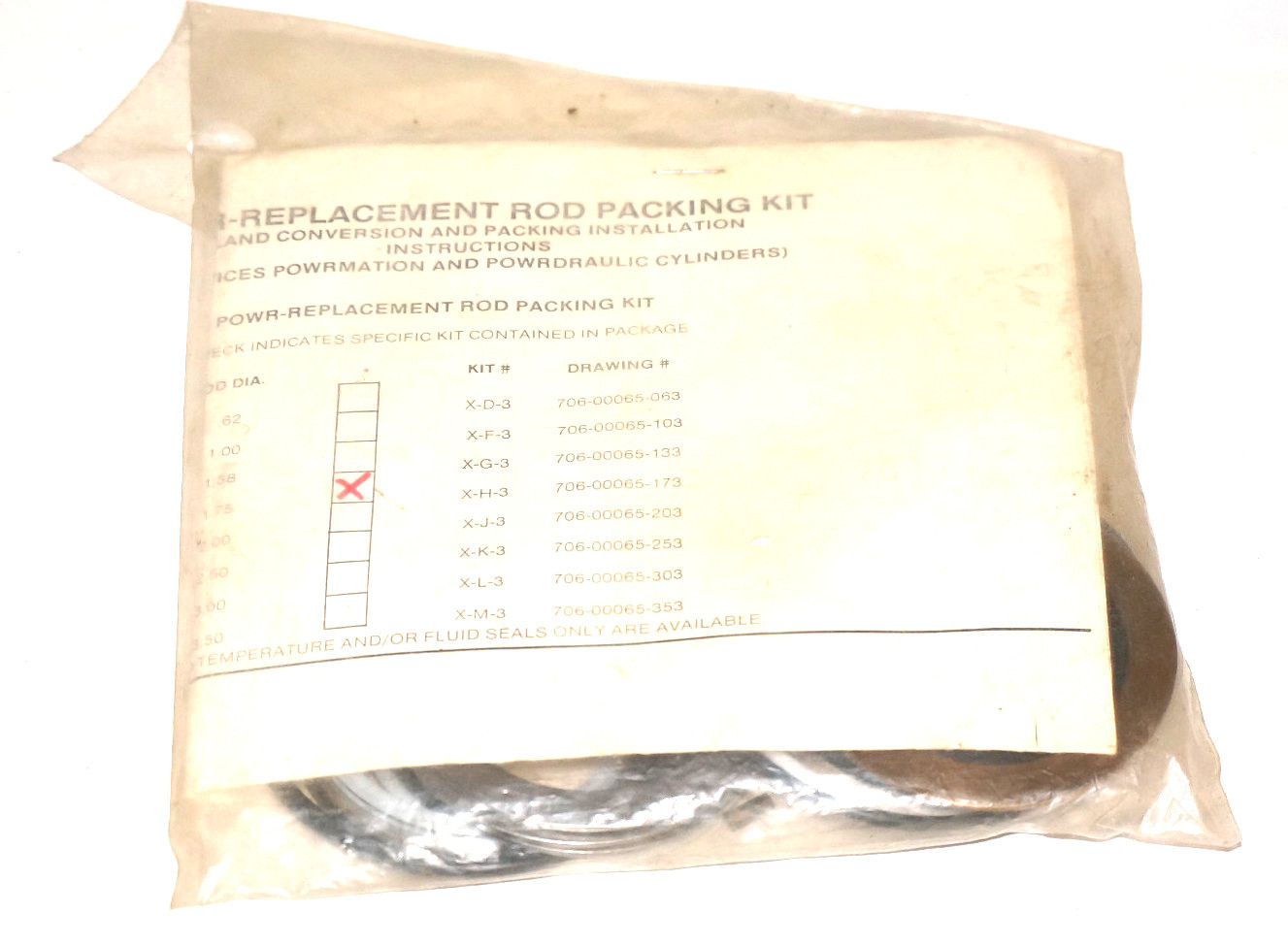 NEW HANNA KIT NO. X-H-3 706-00065-173 POWR-REPLACEMENT ROD PACKING KIT