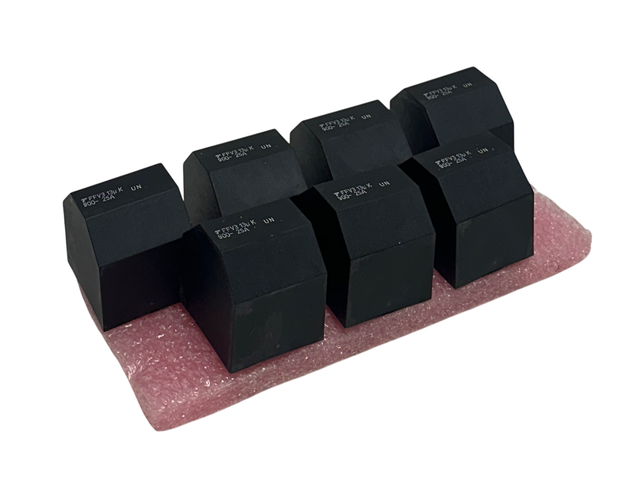 Used 7 KYOCERA FFV3 FILM CAPACITORS 13uF 900- 25A 900VDC 4-PIN BLACK NSNP