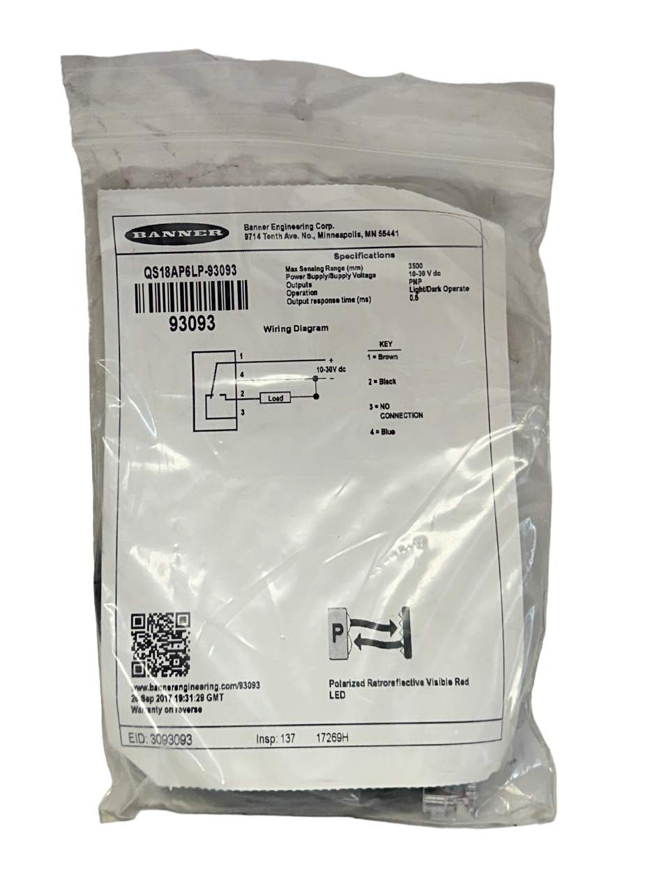 Used BANNER QS18AP6LP-93093 / 93093 WORLD-BEAM PHOTOELECTRIC SENSOR 10-30VDC NSMP