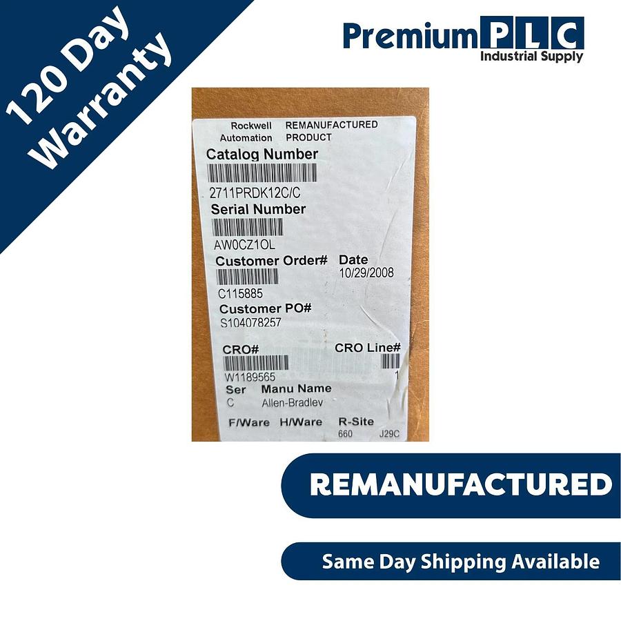 Refurbished REMAN. ALLEN BRADLEY 2711P-K12C4D1 /A PanelView Plus 1250 COLOR 2711P-RDK12C