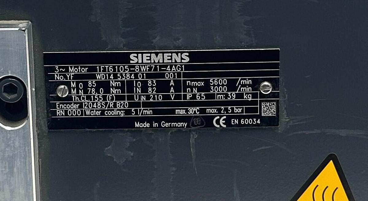 Used SIEMENS 1FT6105-8WF71-4AG1 / 1FT61058WF714AG1 SIMOTICS S SERVO MOTOR 210V NSNP