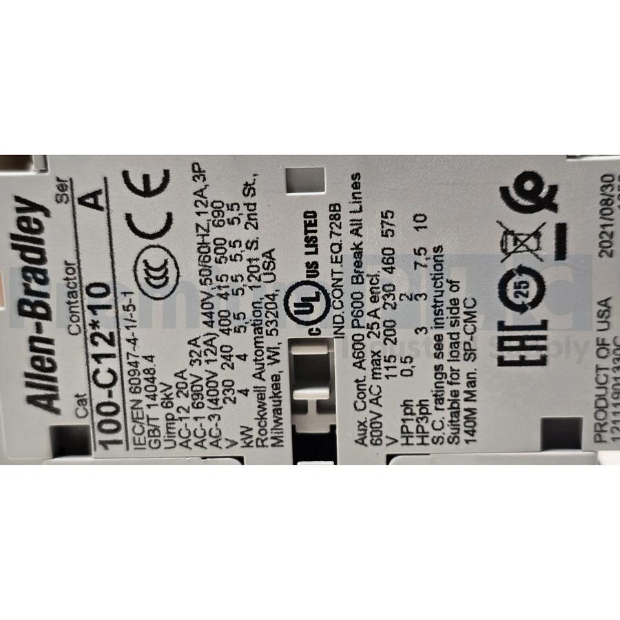 Used ALLEN BRADLEY 100-C12D10 /A IEC CONTACTOR 12A 110V50HZ/120V60HZ COIL NSMP