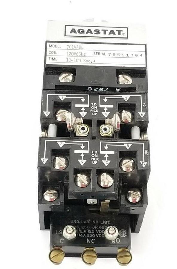 Used AGASTAT 7014ADL TIME DELAY RELAY 120V, 60HZ, 10-100 SEC.