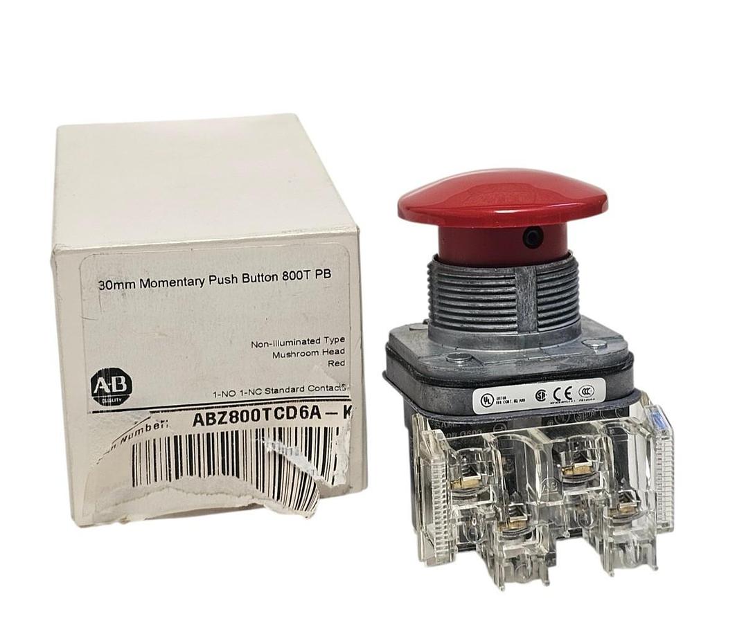 NIB ALLEN BRADLEY 800T-D6A PUSH BUTTON MUSHROOM HEAD RED 800TD6A SER. T