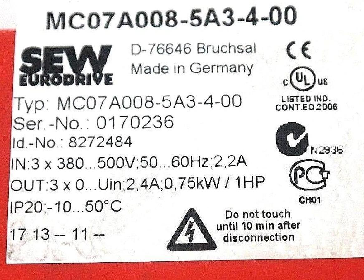 Used SEW EURODRIVE MC07 A008-5A3-4-00 MOVITRAC DRIVE FREQUENCY INVERTER VFD45107