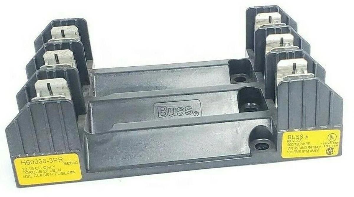 Used COOPER BUSSMANN H60030-3PR 3-POLE FUSE BLOCK 600V-30A, H600303PR