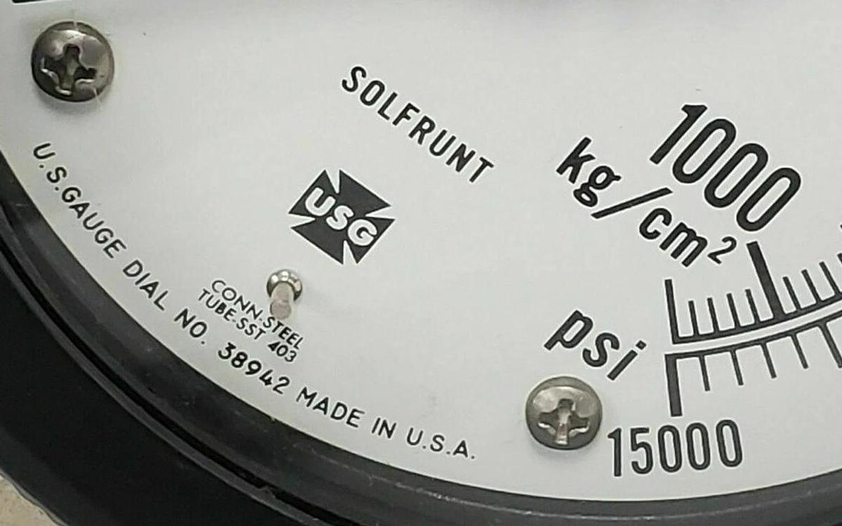 Used USG U.S. GAUGE DIAL NO. 33003 SOLFRUNT PRESSURE GAUGE, 0-60PSI