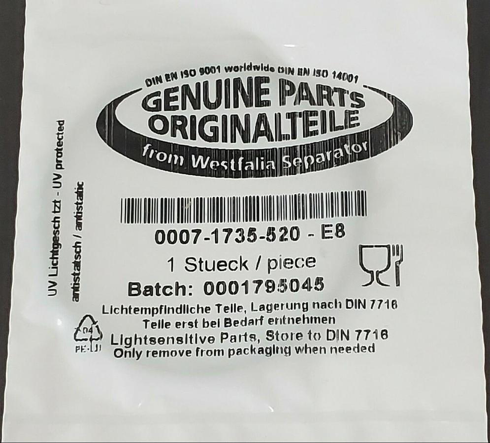 Used NEW GEA WESTFALIA SEPARATOR 0007-1735-520-E8 O-RING 00071735520E8