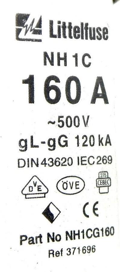 Used LOT OF 8 LITTELFUSE NH 1C 160AMP EUROPEAN STYLE FUSES NH1C