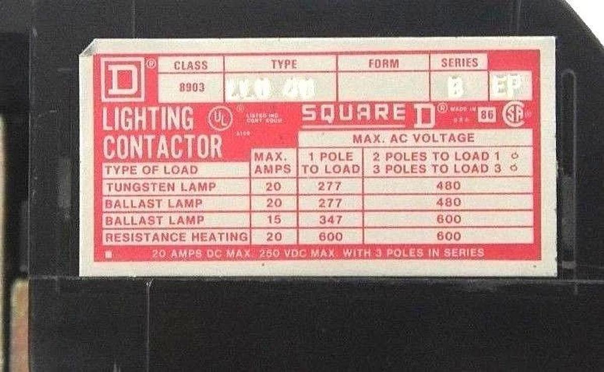 Used SQUARE D 8903LL040V02 CONTACTOR 4-POLE, 120V COIL, 8903LLO40V02