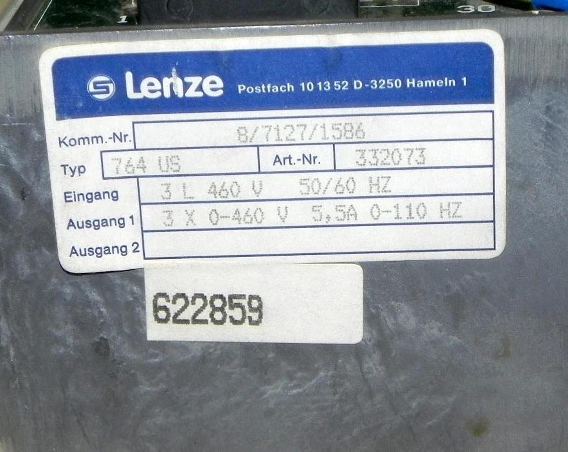 Used LENZE AC=760 DRIVE TYP. 764 US ART.-NR. 332073 KOMM. NR. 8/7127/1586