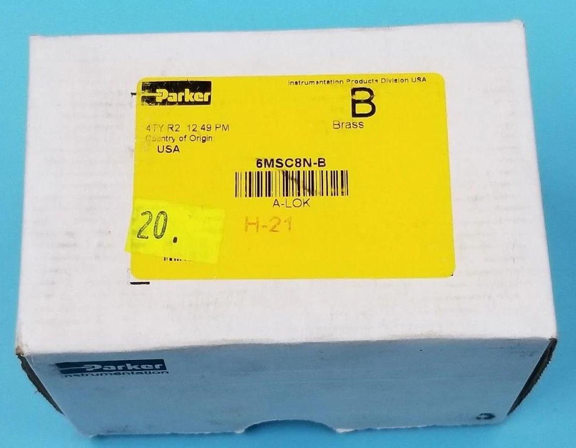 BOX OF 20 NEW PARKER 6MSC8N-B BRASS FITTINGS, 3/8" A-LOK X 1/2" MNPT, 6MSC8NB