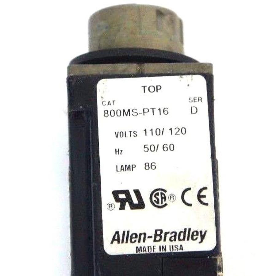 Used ALLEN BRADLEY 800MS-PT16 RED PUSH TO TEST PILOT LIGHT SER D, MISSING LAMP