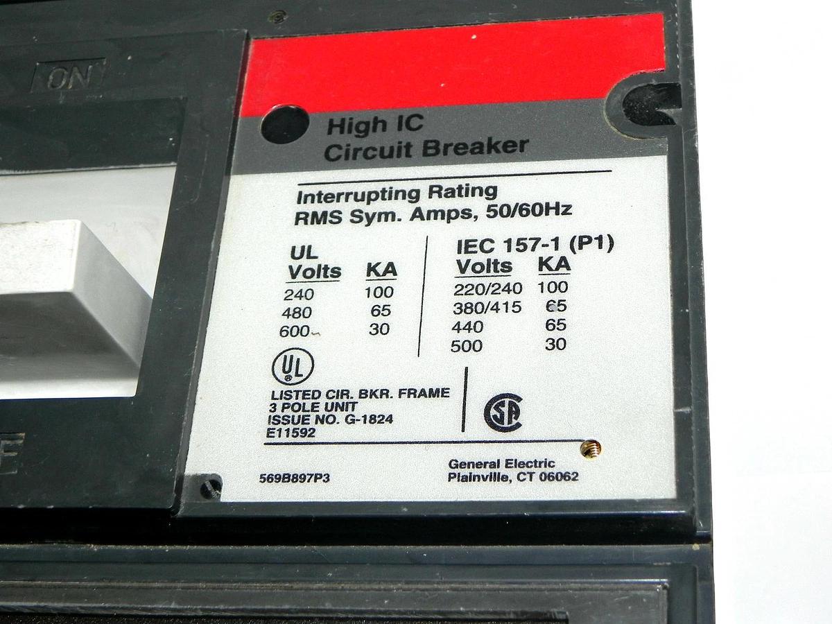 Used GENERAL ELECTRIC TJL4V2605 CIRCUIT BREAKER 500A, 600VAC, 3POLE
