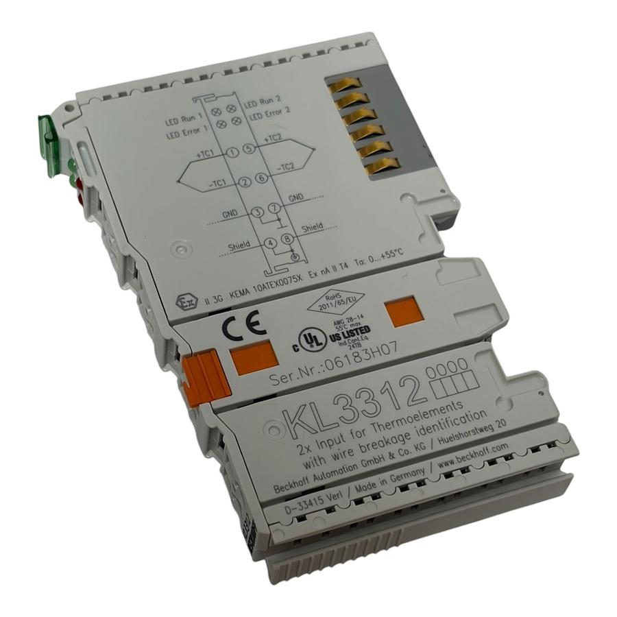 Used Beckhoff KL3312 2 Channel Thermocouple Input Module 2x Input New Surplus
