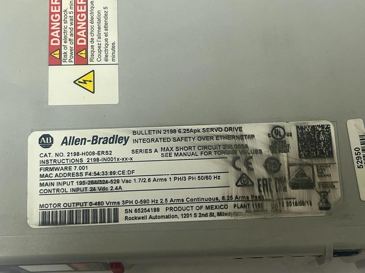 Allen-Bradley 2198-H008-ERS2 Kinetix 5500 Servo Drive Frame 1 Series A - NSNP