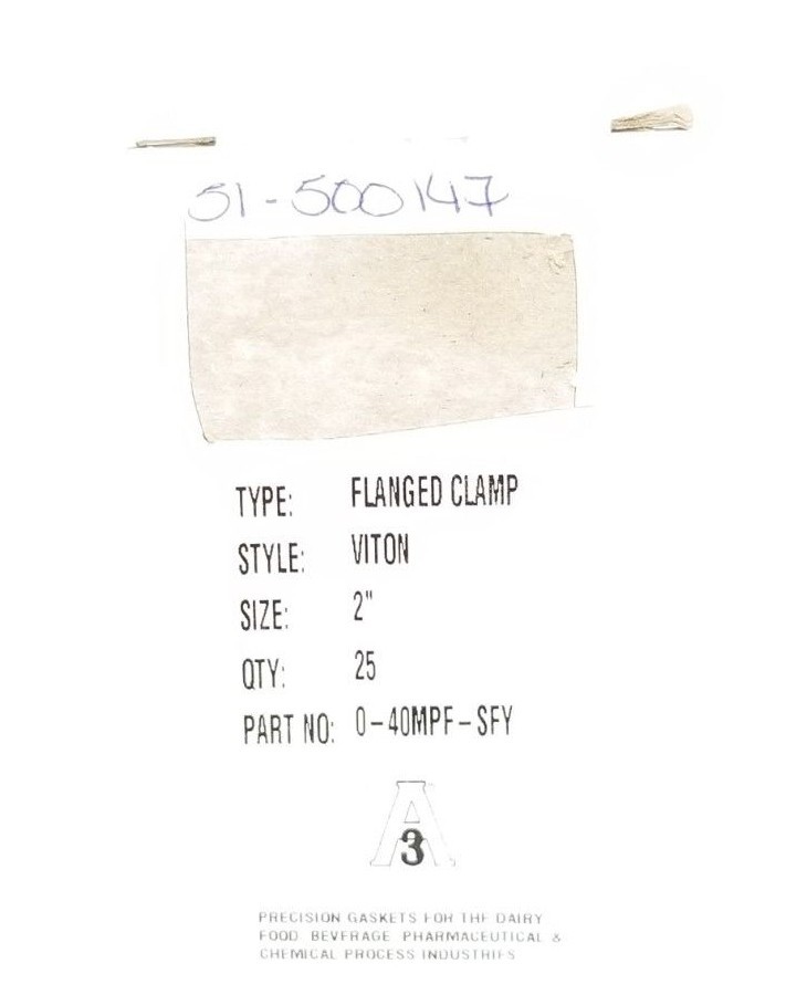 LOT OF 25 PURESERVE SYSTEMS A3 P/N: 0-40MPF-SFY FLANGED CLAMP GASKETS 2''