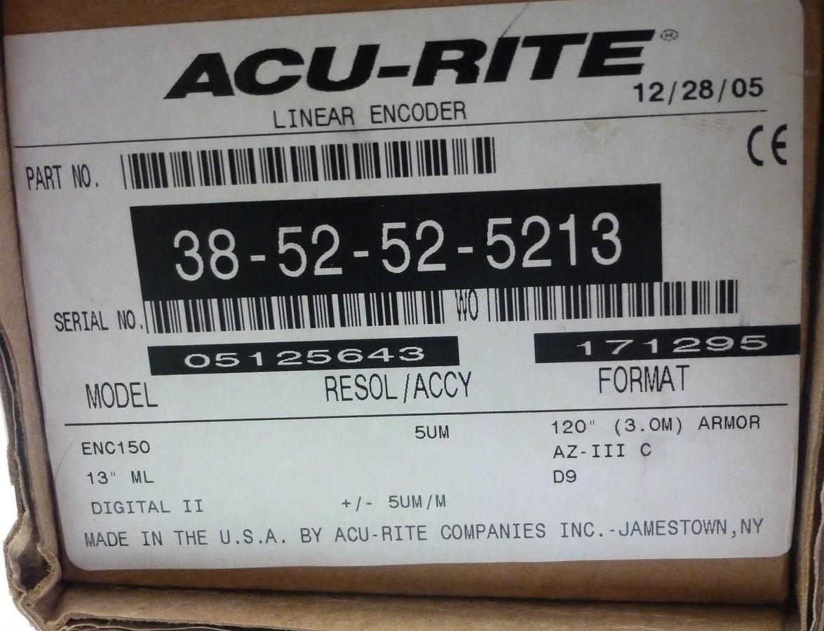 Used ACU-RITE ENC150 38-52-52-5213 LINEAR ENCODER 3852525213 MISSING READING HEAD LNC