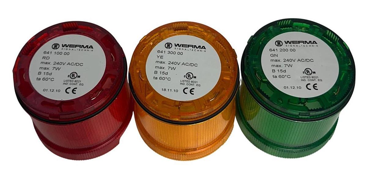 Used 3 WERMA 641 100 00 / 641 300 00 / 641 200 00 LIGHTS RED ORANGE GREEN *CHIP USNP