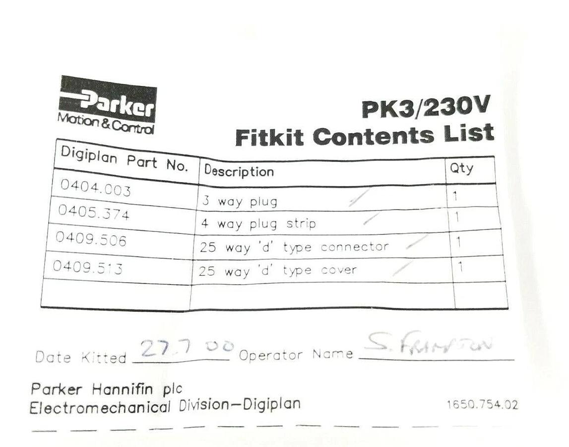 Used NIB PARKER PK3/230V STEPPING MOTOR DRIVE 115/230V 50/60HZ 150VA W/ FITKIT PK3