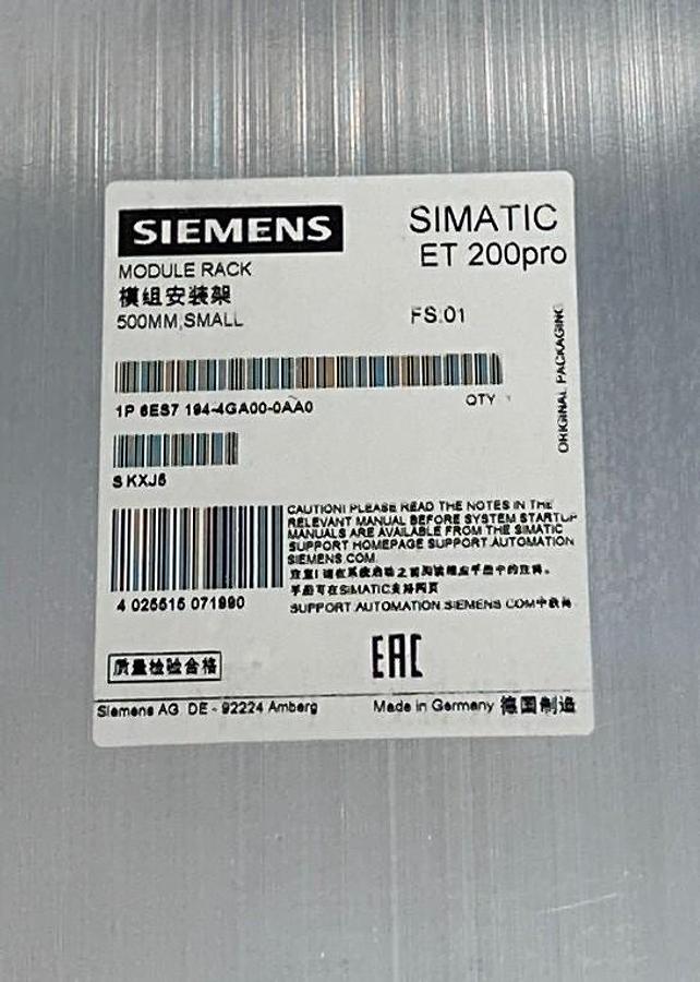 Used SIEMENS 6ES7 194-4GA00-0AA0 / 6ES71944GA000AA0 SIMATIC ET200pro MODULE RACK NSMP