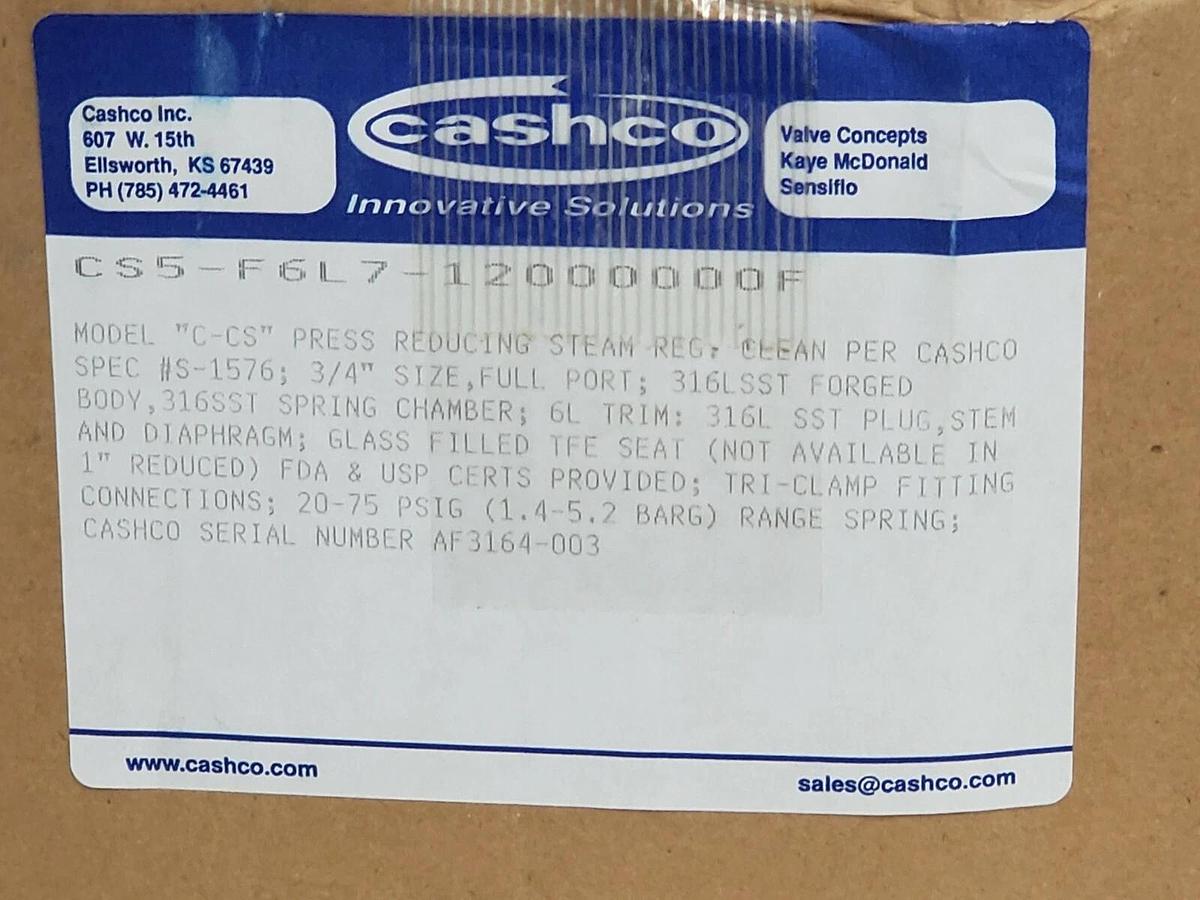 Used NIB CASCHO C-CS-FGD PRESS REDUCING STEAM REGULATOR C-CS CS5-F6L7-12000000F, 3/4"