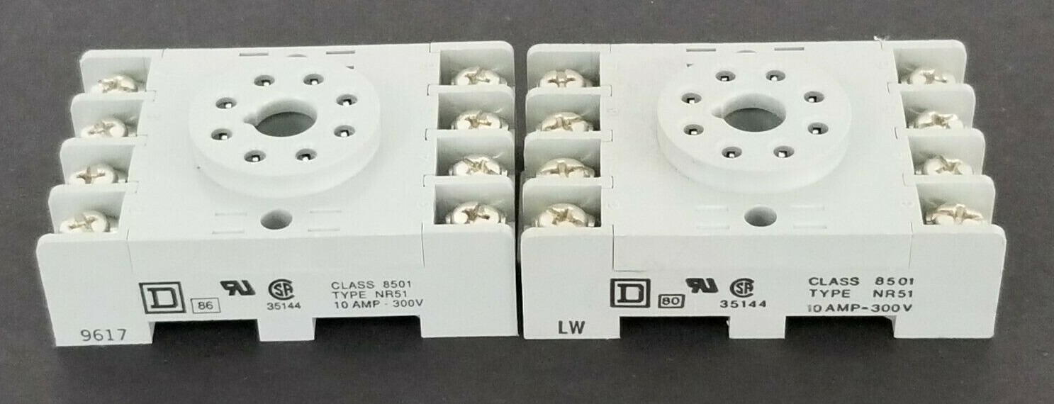 Used LOT OF 2 NEW SQUARE D 8501-NR51 RELAY SOCKETS 8501NR51, SER. A
