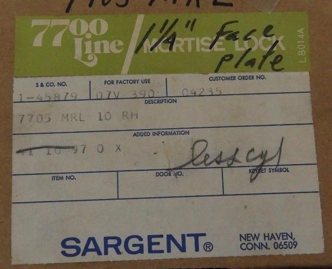 Used NIB SARGENT 7705-MRL-10-RH MORTISE LOCK, 7700 LINE, 1-45879