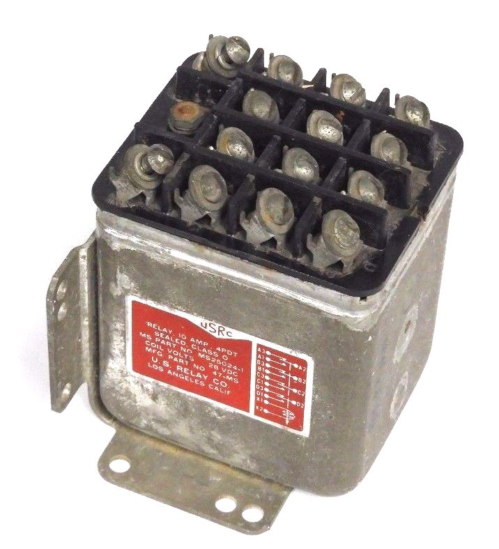 Used USRC U.S RELAY CO. 47-MS, MS25024-A, COIL VOLTS 28 VDC, 10 AMP, 4 PDT