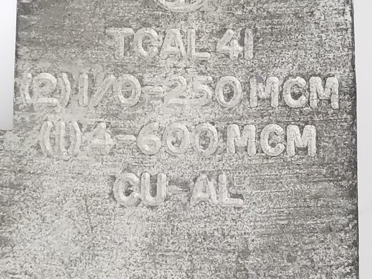 Used GENERAL ELECTRIC TCAL41 TERMINAL LUG (2) I/O-250 MCM (1) 4-600MCM CU-AL