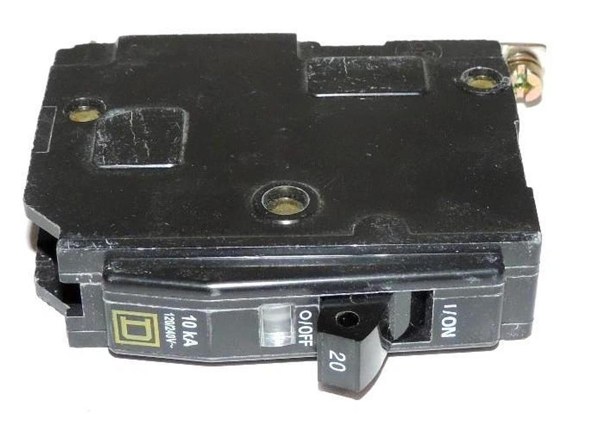 Used LOT OF 7 SQUARE D TIPO QOB, CIRCUIT BREAKERS, 20 AMP, 120/240 VAC