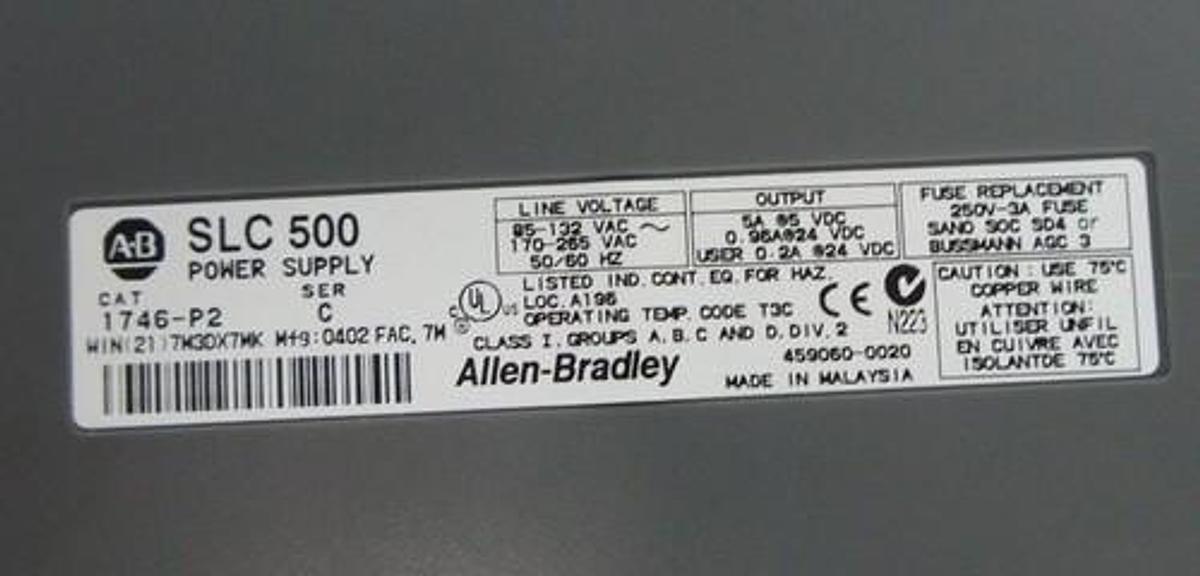 Used ALLEN BRADLEY 1746-A7 7-SLOT RACK SER. B W/ 1746-P2 POWER SUPPLY SER. C