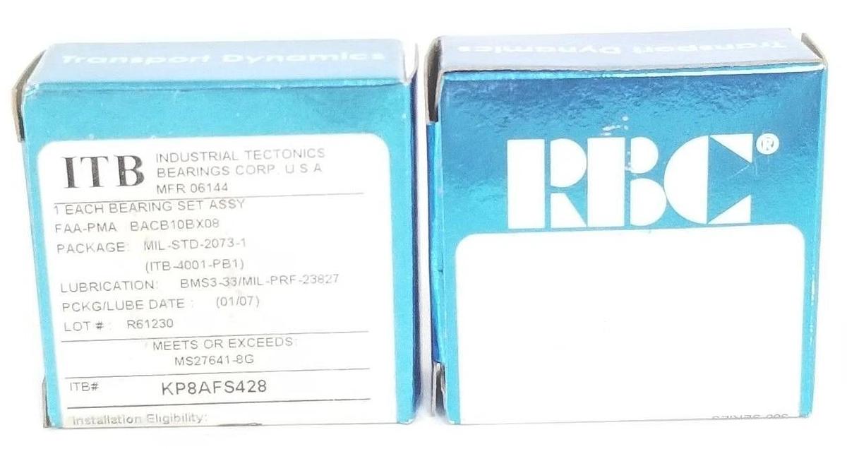 Used LOT OF 2 NIB ITB KP8AFS428 AIRFRAME BALL BEARING 1/2" X 1-1/8" X 3/8"