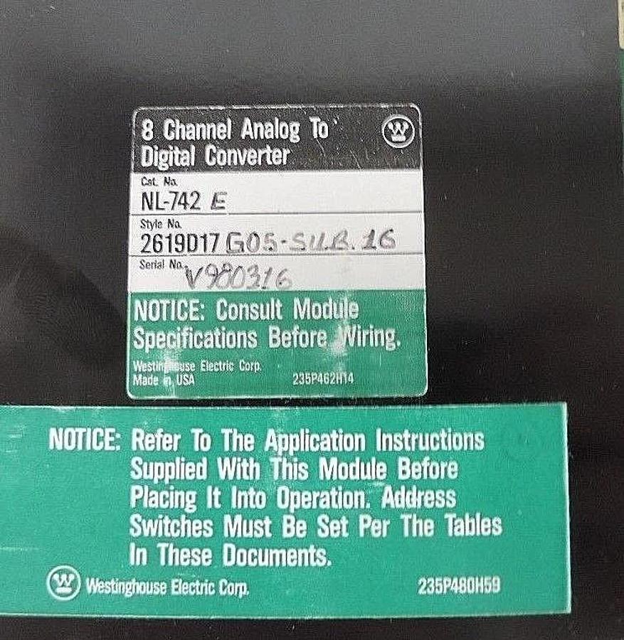 Used WESTINGHOUSE NL-742E 8 CHANNEL ANALOG TO DIGITAL CONVERTER 2619D17G05-SUB.16