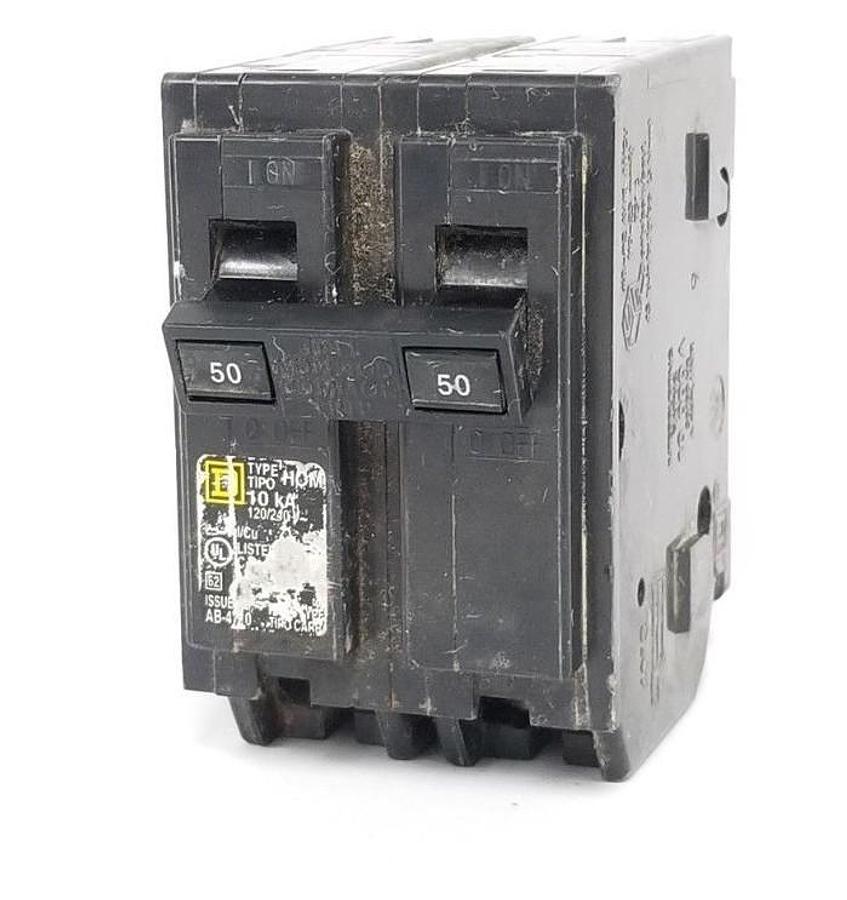 Used SQUARE D TYPE HOM CIRCUIT BREAKER 10kA, 120/240V, 2P, 50A