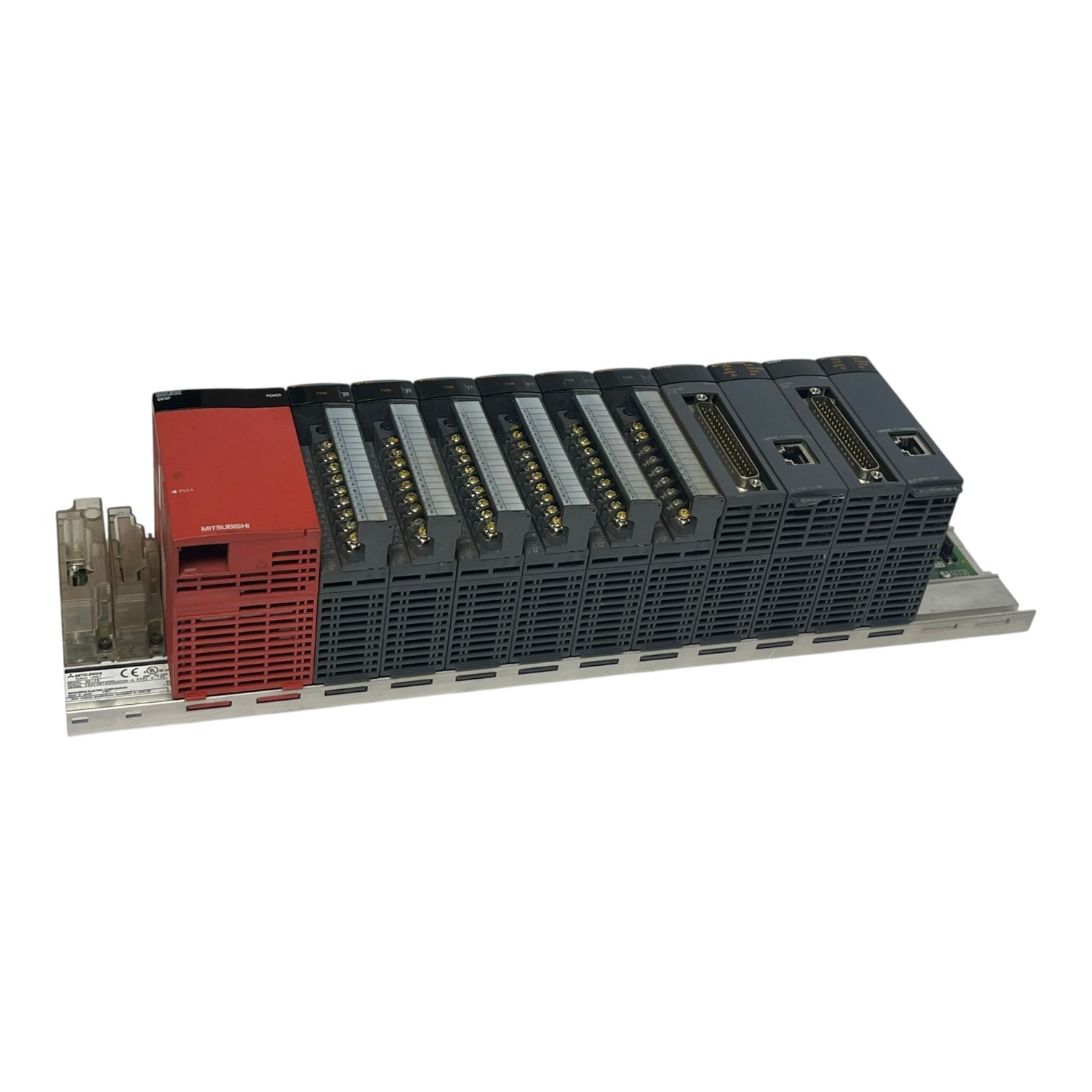 Used Mitsubishi MELSEC-Q 12-Slot Rack Assembly Q612B Q63P 6x QY80 QX81 QJ71E71