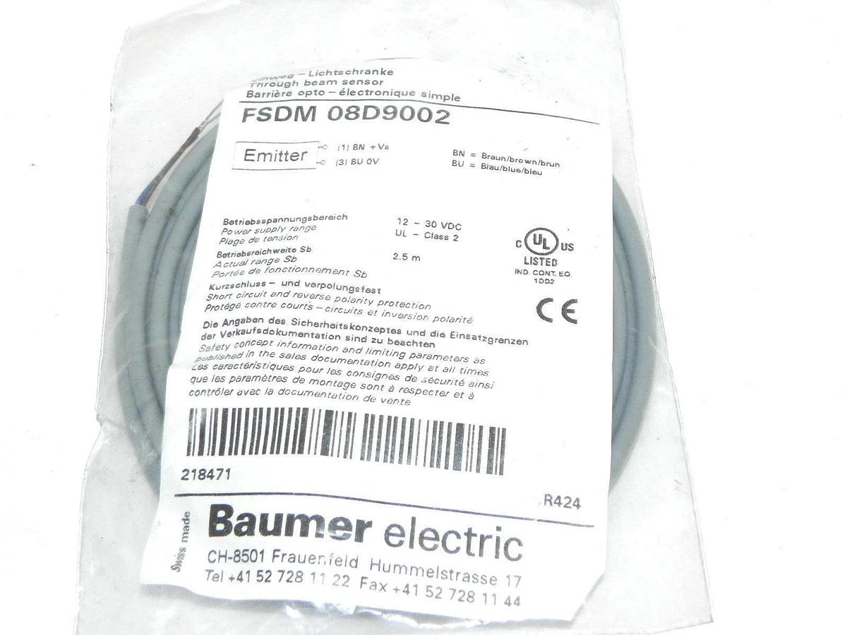 Used NEW BAUMER FSDM 08D9002 THROUGH BEAM EMITTER FSDM08D9002, 12-30 VDC