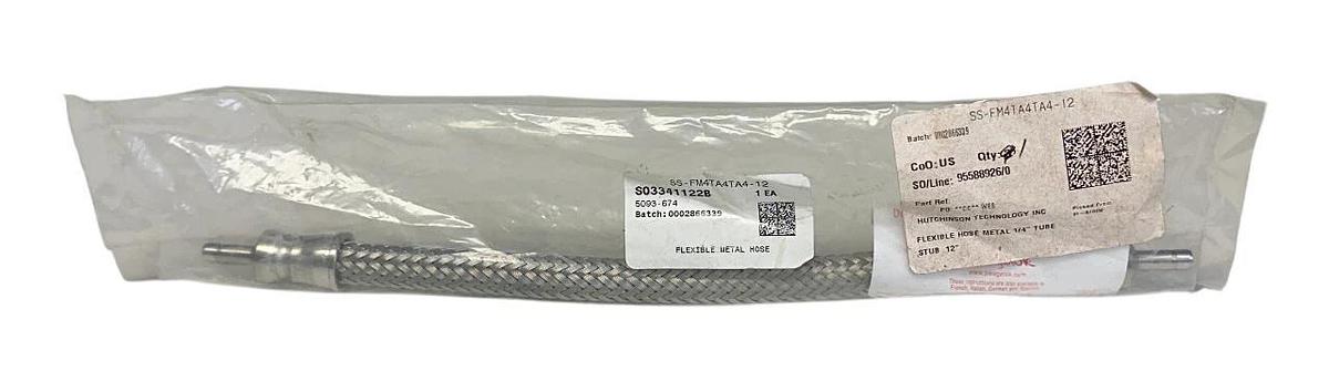 Used SWAGELOK SS-FM4TA4TA4-12 / SSFM4TA4TA412 CONVOLUTED HOSE 316L 12'' LENGTH NSFS