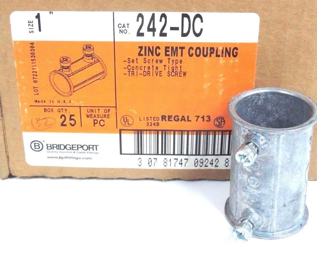 Used BOX OF 32 BRIDGEPORT 242-DC 1" ZINC EMT COUPLING 242DC