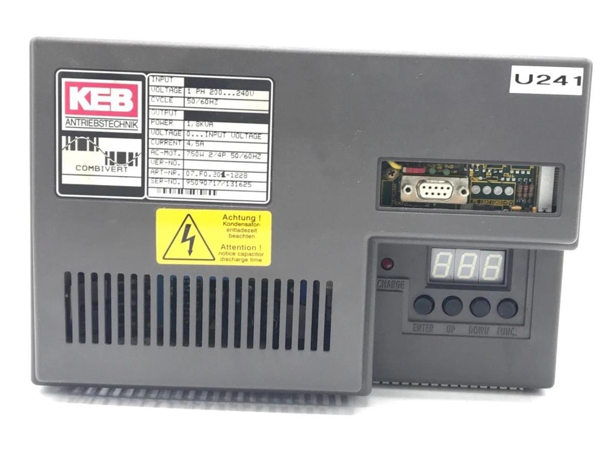 Used KEB 07.F0.201-1228 COMBIVERT DRIVE 1PH, 200-240V, 50/60HZ 1,8KVA 4,5A