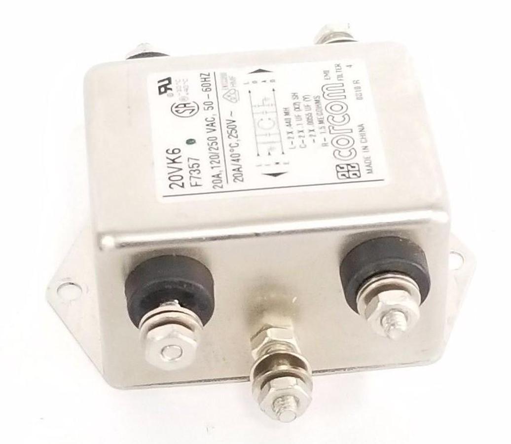 Used CORCOM 20VK6 FILTER F7357, 20A, 120/250 VAC, 50-60HZ