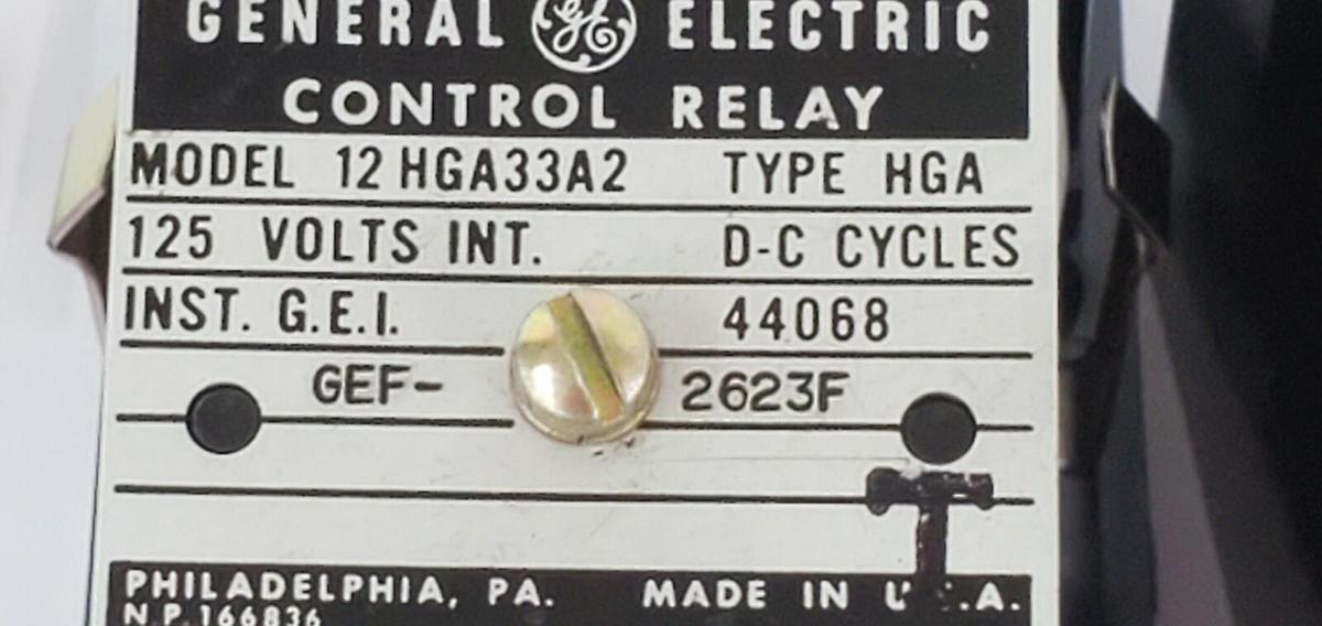 Used NEW GENERAL ELECTRIC 12-HGA33A2 AUXILIARY CONTROL RELAY 125V HGA-33A2 12HGA33A2