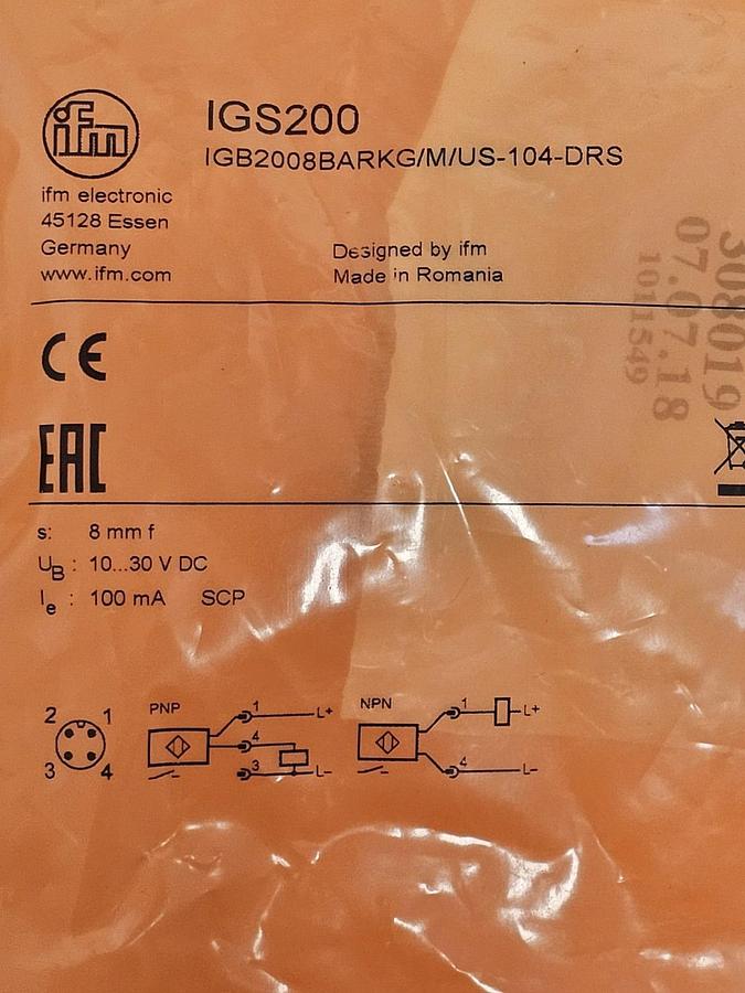 NEW IFM IGB2008BARKG/M/US-104-DRS PROXIMITY SENSOR IGS200