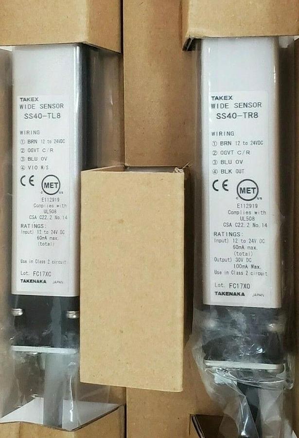 Used NIB TAKENAKA LTD TAKEX SS40-T8 LIGHT CURTAIN SET SS40T8, SS40-TL8, SS40-TR8