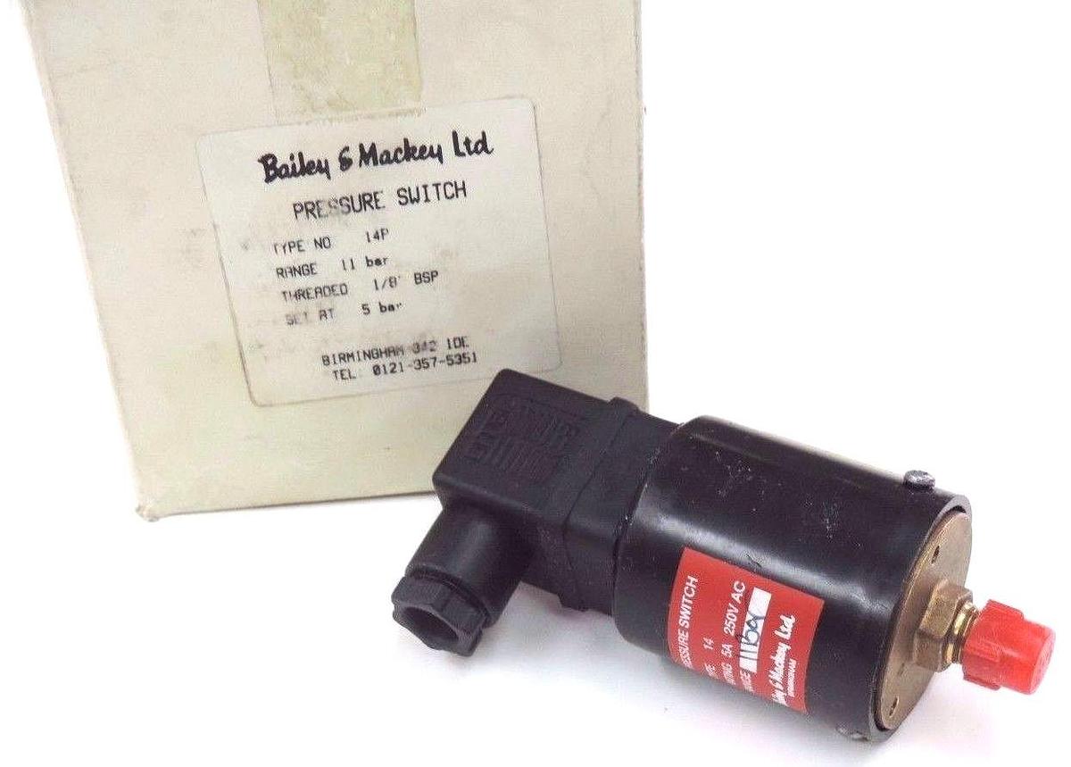 Used NIB BAILEY & MACKEY TYPE 14P PRESSURE SWITCH 11 BAR,TYPE 14, TREADED 1/8'' BSP