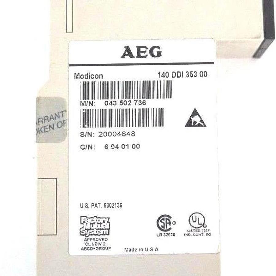 Used AEG MODICON 140-DDI-353-00 24V DC INPUT MODULE 043502736, 6040100, 140DDI35300