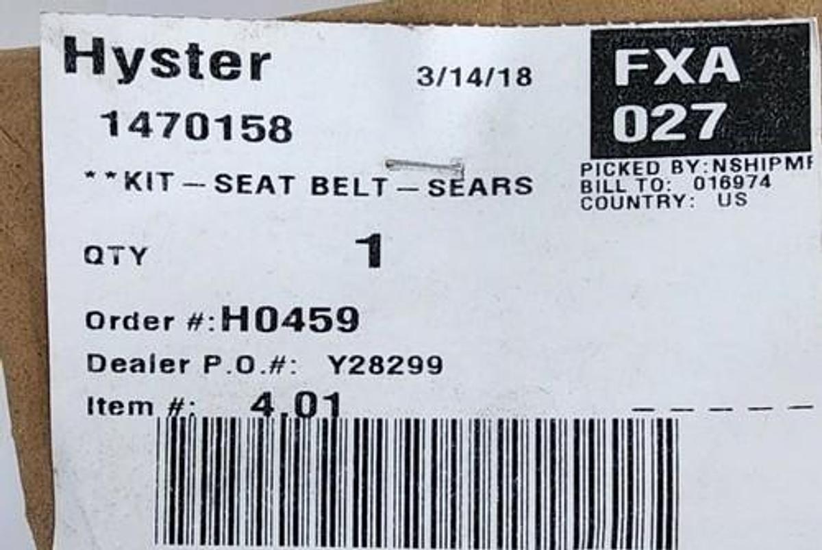 NEW HYSTER 1470158 SEAT BELT KIT