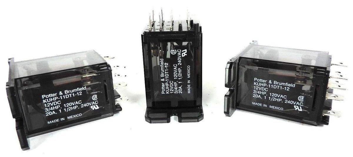 Used LOT OF 3 POTTER & BRUMFIELD KUHP-11DT1-12 POWER RELAYS 12VDC 3/4HP 120VAC